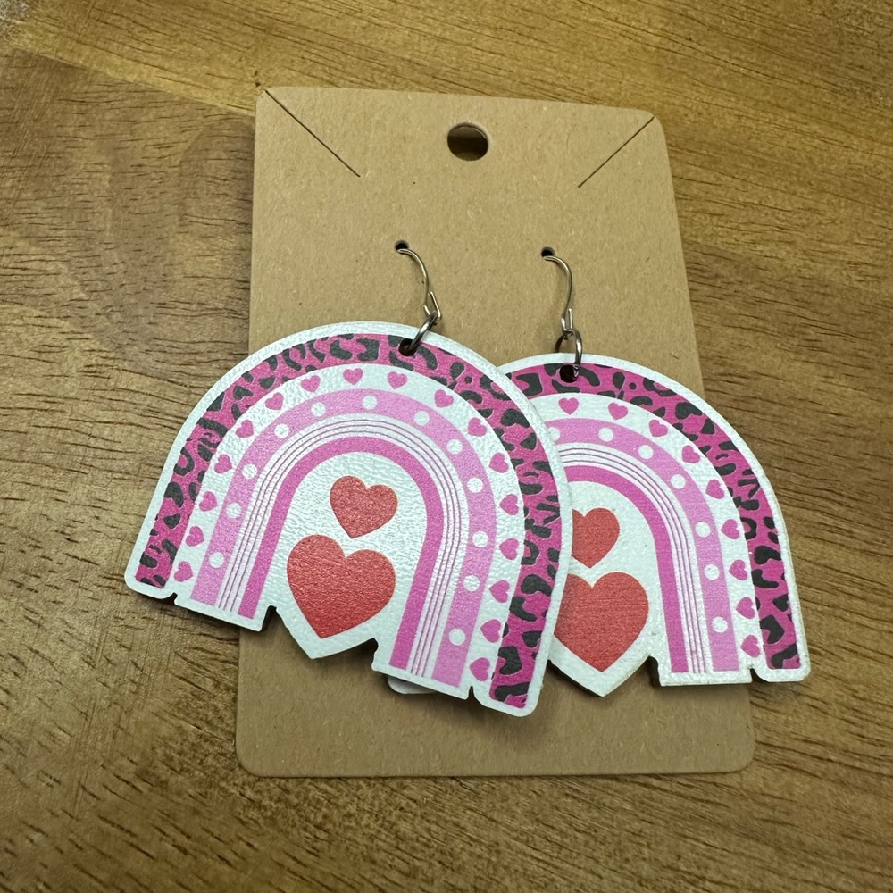 5/ $10Pink and Red Heart Rainbow‎ Earrings